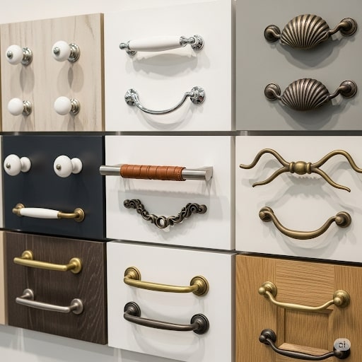Showroom Die charakteristischen Griffe einer Küche im Landhausstil dargestellt in einem Showroom (erstellt mit KI) - ©Altersgerecht Modernisieren