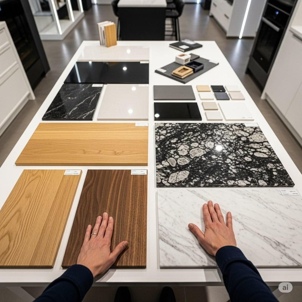 Showroom Die klassischen Materialien einer Küche im Landhausstil (erstellt mit KI) - ©Altersgerecht Modernisieren-min