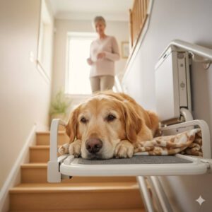 Illustration eines Treppenlifts für Hunde (erstellt mit KI) - ©Altersgerecht Modernisieren
