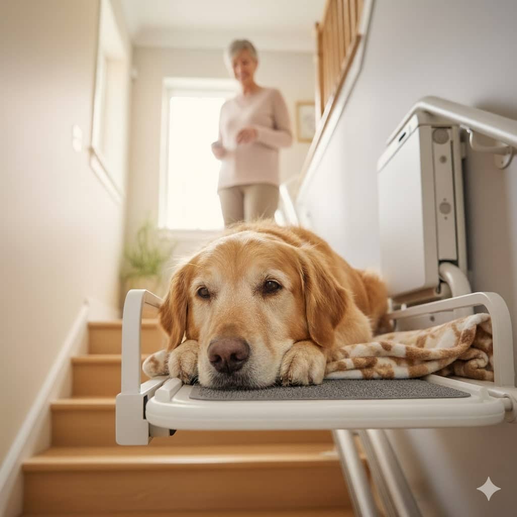 Illustration eines Treppenlifts für Hunde (erstellt mit KI) - ©Altersgerecht Modernisieren