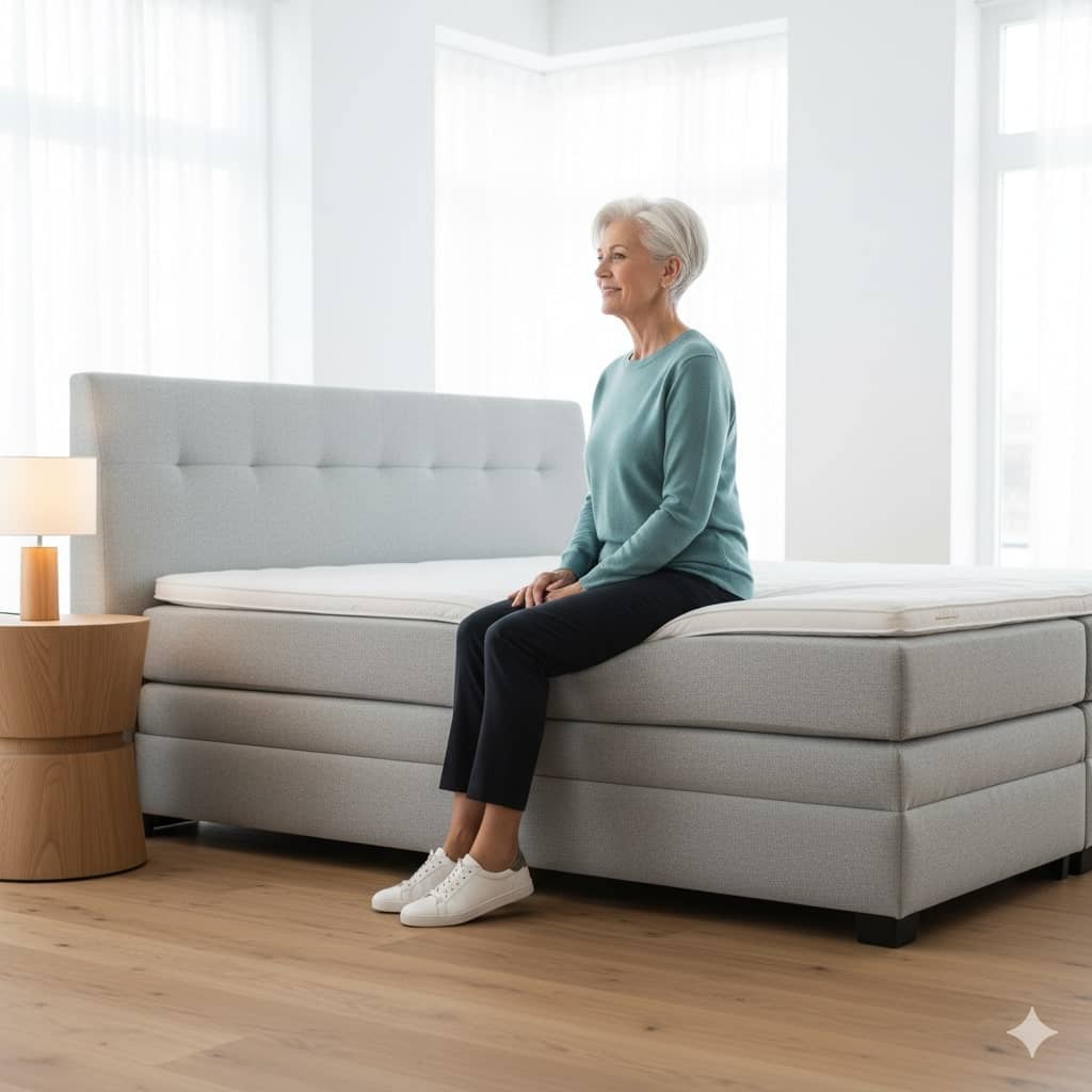 Beispiel eines Seniorenbett mit Komforthöhe (erstellt mit KI) - ©Altersgerecht Modernisieren