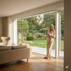 Bodentiefe Fenster im modernen Zuhause (erstellt mit KI) - ©Altersgerecht Modernisieren