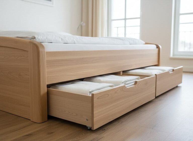 Seniorenbett seitlichen Schubladen als Bettkasten (erstellt mit KI) - ©Altersgerecht Modernisieren