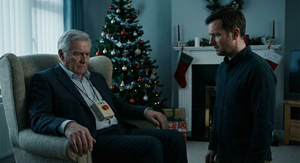 Sohn schenkt Vater eine Notruf-Halskette (erstellt mit KI) - ©Altersgerecht Modernisieren