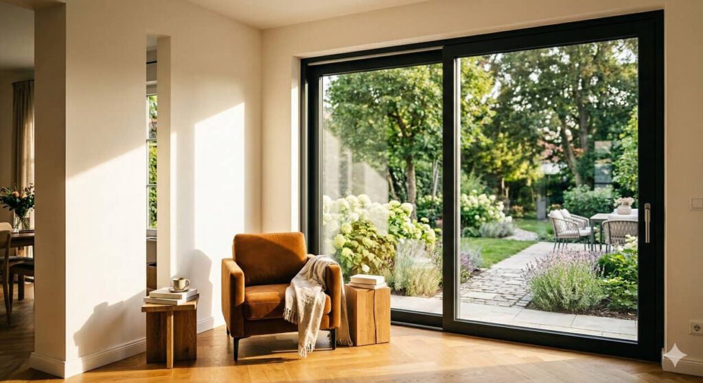 Bodentiefe Fenster als barrierefreier Zugang zum Garten in einem modernen Zuhause - ©Altersgerecht Modernisieren