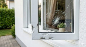 Durch Einbruch zerstörtes Fenster (erstellt mit KI) - ©Altersgerecht Modernisieren