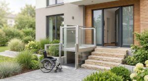 Hublift zum Eingangsbereich (erstellt mit KI) – ©Altersgerecht Modernisieren