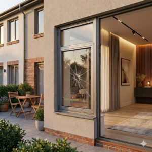 Kaputtes Fenster in einem Reihenhaus (erstellt mit KI) – ©Altersgerecht Modernisieren