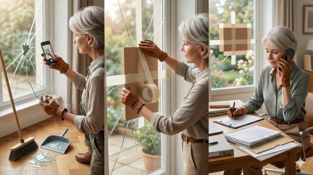 Maßnahmen bei einem kaputten Fenster (erstellt mit KI) – ©Altersgerecht Modernisieren